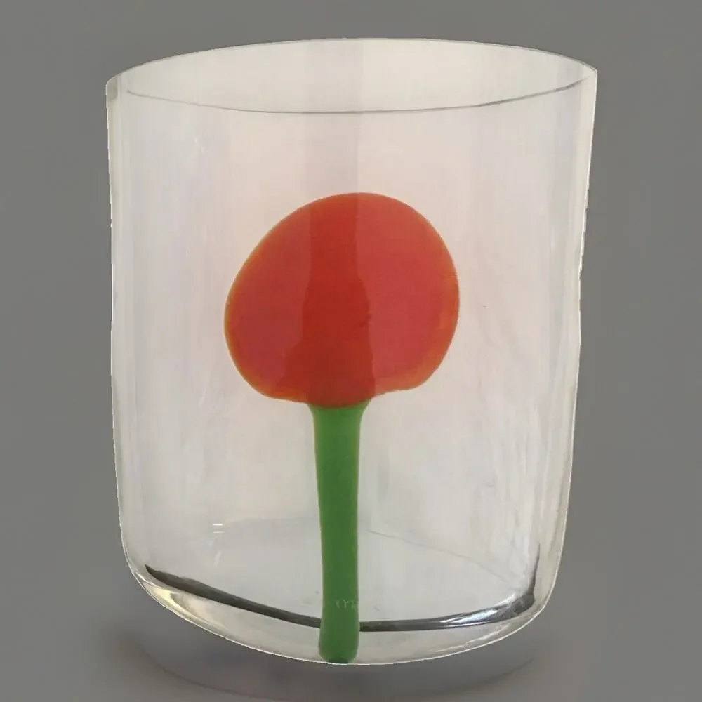 New Carlo Moretti Murano BoraGlass Bud Vase Tumbler Simple Red Flower Signed